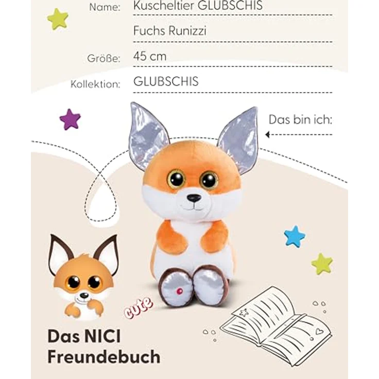 Nici Glubschis Fuchs Runizzi, Kuscheltier aus flauschigem Plüsch mit glitzernden Augen, 45 cm – Bild 5