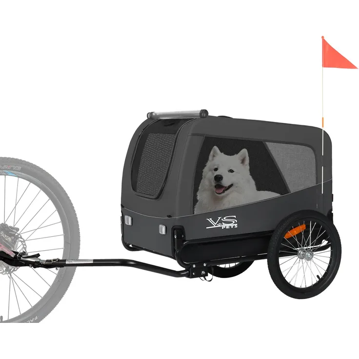 Tiggo VS Pets L Hundeanhänger, Fahrradanhänger für mittelgroße und große Hunde bis 35 kg, klappbar, mit Insektenschutz und verstärktem Boden