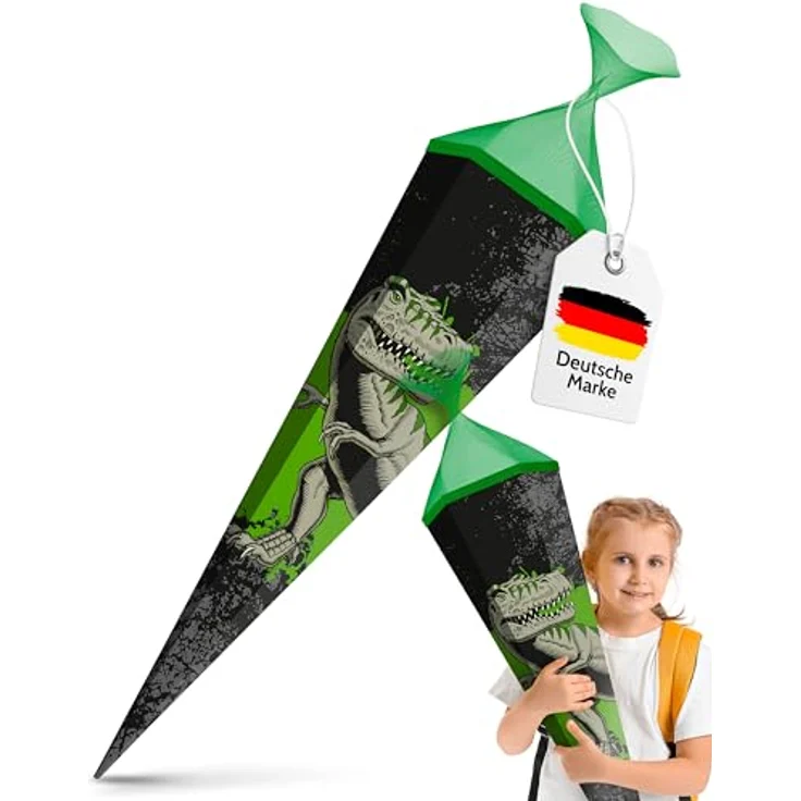 itenga Schultüte Zuckertüte T-Rex Dinosaurier eckig mit Tüllverschluss 85 cm Einschulung Schulanfang – Bild 3