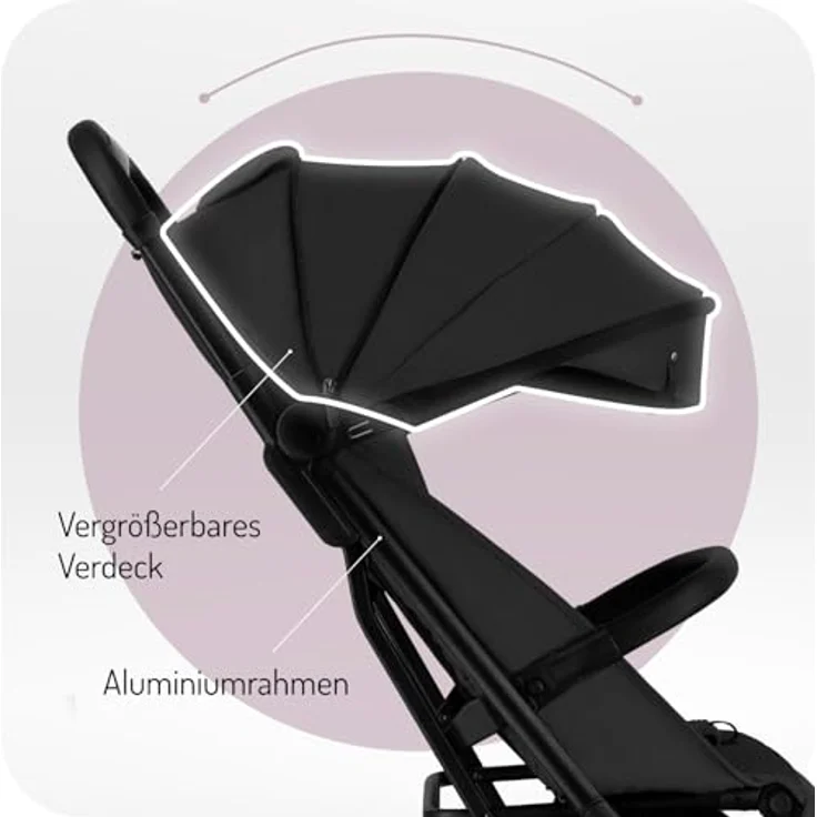 MoMi Kinderwagen ANDREA, kompakter Buggy mit automatischem Faltsystem, 5-Punkt-Sicherheitsgurt, Zwillingsfunktion, Getränkehalter, Einkaufskorb und Insekten- und Regenschutz, bis 22 kg – Bild 5