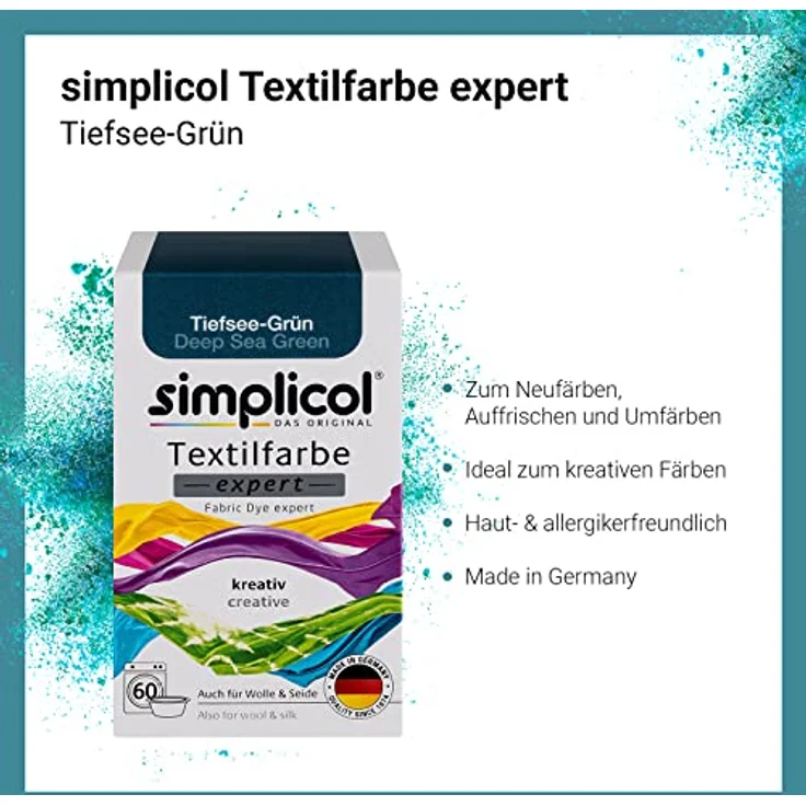 simplicol Textilfarbe expert Tiefsee-Grün 1712 - Zum Umfärben und Auffrischen von Kleidung, Waschmaschinenfest, für Baumwolle, Wolle, Seide, Leinen, Viskose & Mischgewebe – Bild 2