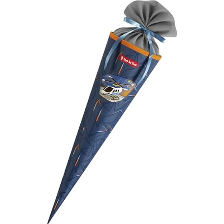 Step by Step Schultüte „Helicopter Sam“, passend zum Schulranzen, aus recycelten PET-Flaschen, Verschluss aus Stoff, 5L Füllvolumen, 70 cm Höhe, für die 1. Klasse, grau – Bild 1