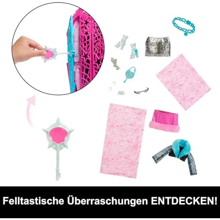 MonsterHigh™ Anziehpuppe Verborgene Schätze, Catty - 19 modische Überraschungen, bewegliche Puppe, mit Lupenschlüssel und Aufbewahrungsschrank – Bild 4