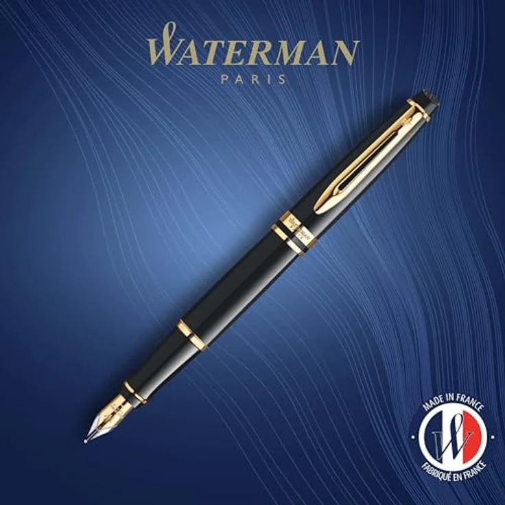 Waterman Expert Füllfederhalter, Schwarz mit goldenen Zierteilen, moderne Eleganz und geschmeidige Edelstahlfeder – Bild 2