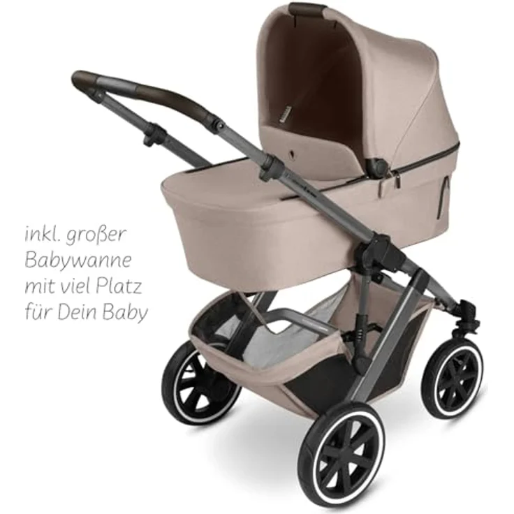 ABC Design Kombikinderwagen Salsa 5 Air, Beige, Textil, mit Feststellbremse, Federung, abnehmbarer Verdeckung und 5-Punkte-Gurt, geeignet für Babyschale – Bild 3