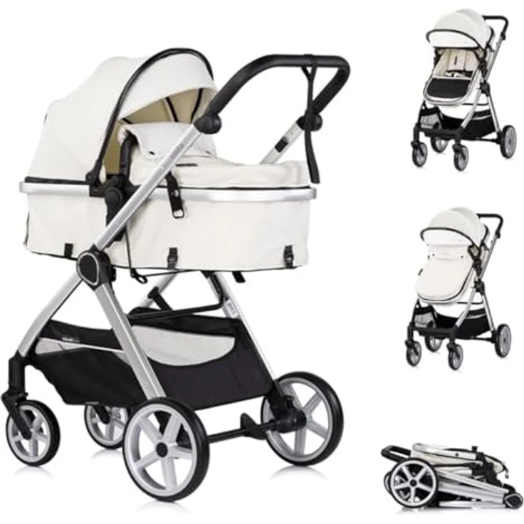 Chipolino Kombikinderwagen 2 in 1 Vista, Wickeltasche, Fußabdeckung, verstellbares Sonnendach, weiß – Bild 1