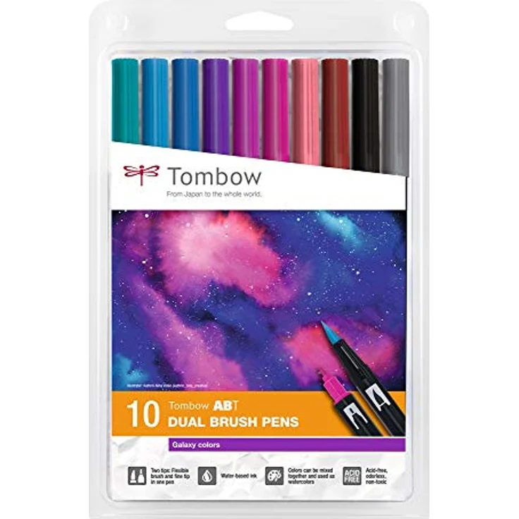 Tombow ABT Dual Brush Pen, Galaxy Colors, Stift mit zwei Spitzen, perfekt fürs Hand-Lettering und Bullet Journal, wasservermalbar, ABT-10C-3, 10er Set – Bild 1