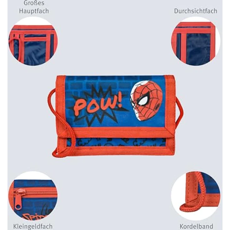 UNDERCOVER Brustbeutel Spider-Man, Geldbeutel für Kinder mit Kordelband, Klettverschluss und durchsichtigen Fach – Bild 5