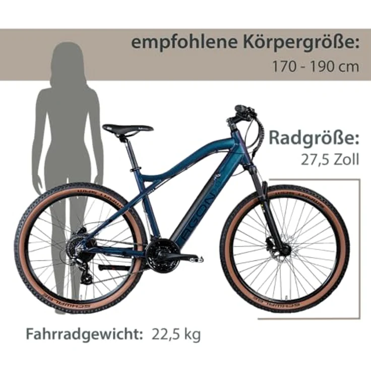 AGON Alpha E Bike Mountainbike Herren oder Damen 170-190 cm Pedelec 27,5 Zoll Hardtail MTB Trail mit Ananda Motor (Arctic fire Black, 48 cm) - Preisvergleich – Bild 2