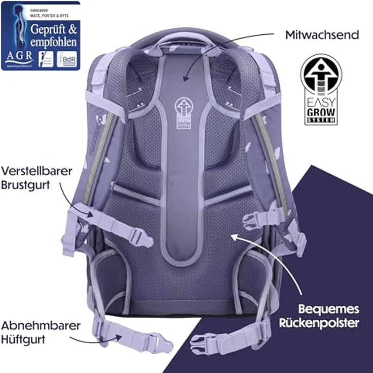 Coocazoo Mate Schulrucksack „Reflective Wings”, lila, reflektierend, ergonomisch, 30 Liter, höhen- & größenverstellbar, mit Brustgurt & Hüftgurt, für die 3. Klasse – Bild 4