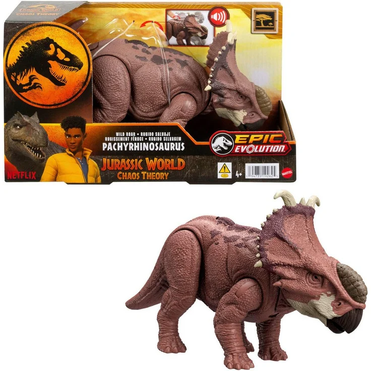 Mattel® Actionfigur Jurassic World Wild Roar Pachyrhinosaurus, mit Kopfstoßangriff und Brüllgeräusch, Bewegliche Gelenke und Nackenschild – Bild 1