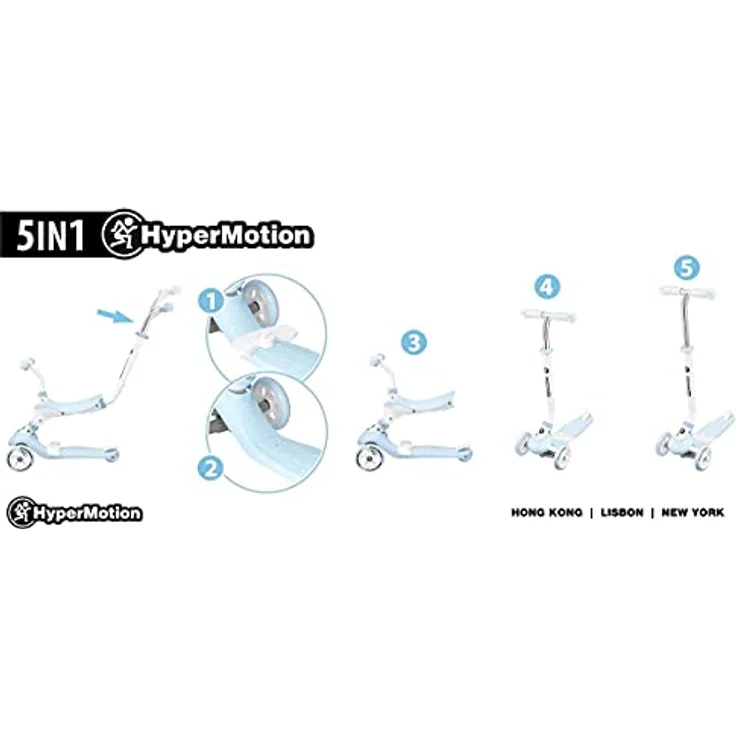 HyperMotion 5-in-1 Kinderroller mit Schiebefunktion und Gummirädern, blau – Bild 6