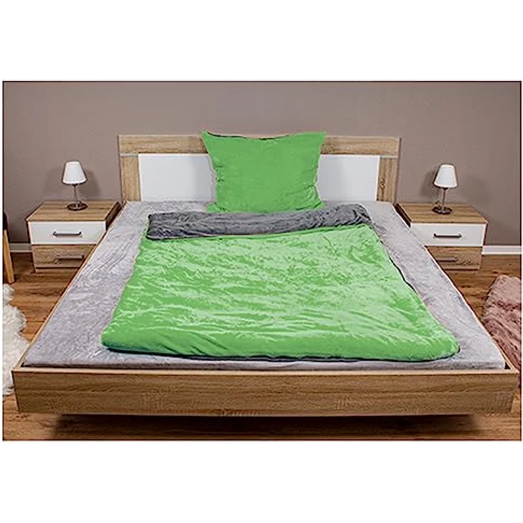 heimtexland ® Teddy Flanell Wende Bettwäsche Bettbezug Set 80x80 I 135x200 Plüsch Bezug Cashmere Touch Typ751 Apfel Grün – Bild 1