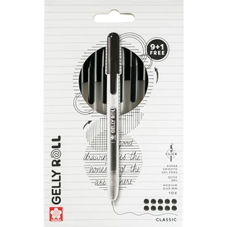Sakura Gelly Roll Retractable Classic, Gelschreiber transparent 0,4 mm, 10x schwarz (9 + 1 GRATIS)
