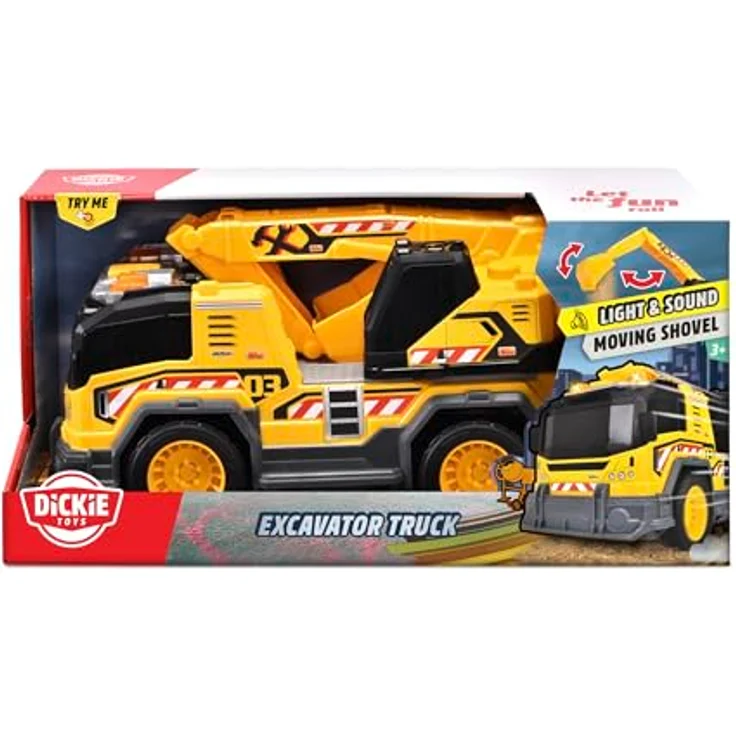 Dickie Toys Excavator Truck, Spielzeug-Baumaschine mit 360°-Baggerarm, Licht und Sound, 30 cm, ab 3 Jahre – Bild 7