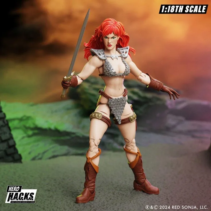 Boss Fight Studio Flash Gordon Hero H.A.C.K.S. Actionfigur Red Sonja, hochdetailliert, 10-15 cm, mit Zubehör in Blisterverpackung