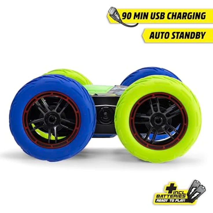 Dickie Cyber Flip RC Auto, ferngesteuertes Fahrzeug mit 360°-Stunts und LED-Licht, grün-blau – Bild 3