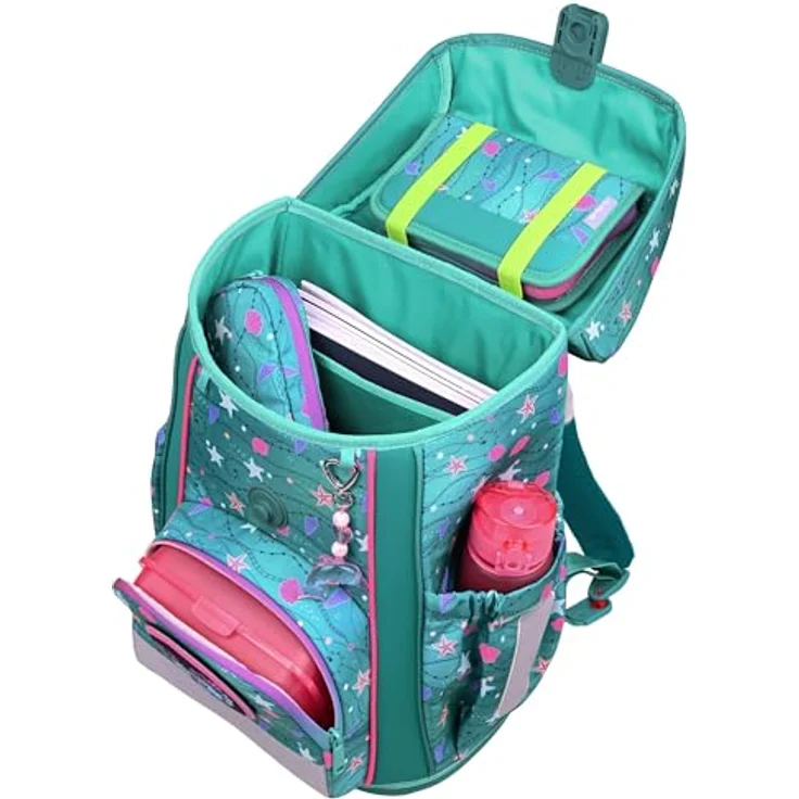 McNeill Schulranzen-Set BRAVO 9tlg. mit ergonomischem ClickFlex-Rückensystem, 21 L Volumen, türkis im Meeresdesign – Bild 4