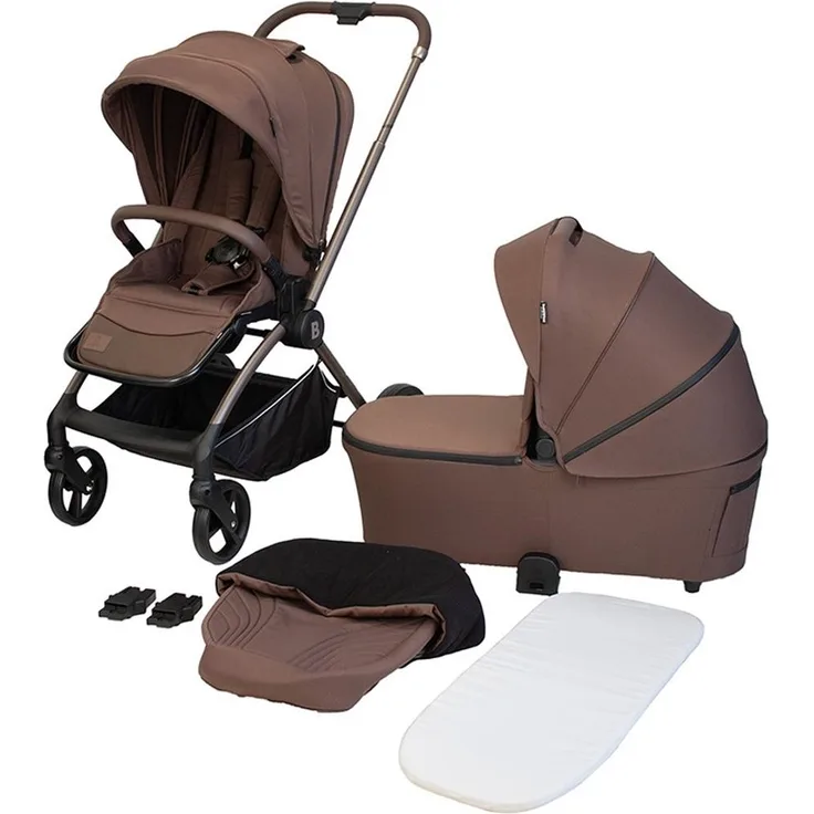 BabyTrold Alex 2in1 Kombikinderwagen in Chocolate, mit Tragewanne, Sitzeinheit und Fußsack, UV 50+ Schutz, pannensichere Räder, einhandfaltbar