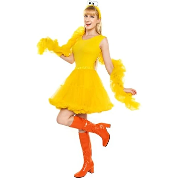 Maskworld Die Sesamstrasse Bibo Tutu - Kostüm für Fasching, mehrlagiges gelbes Tutu mit Chiffon-Schal und Haarreif mit Kulleraugen, One Size – Bild 3