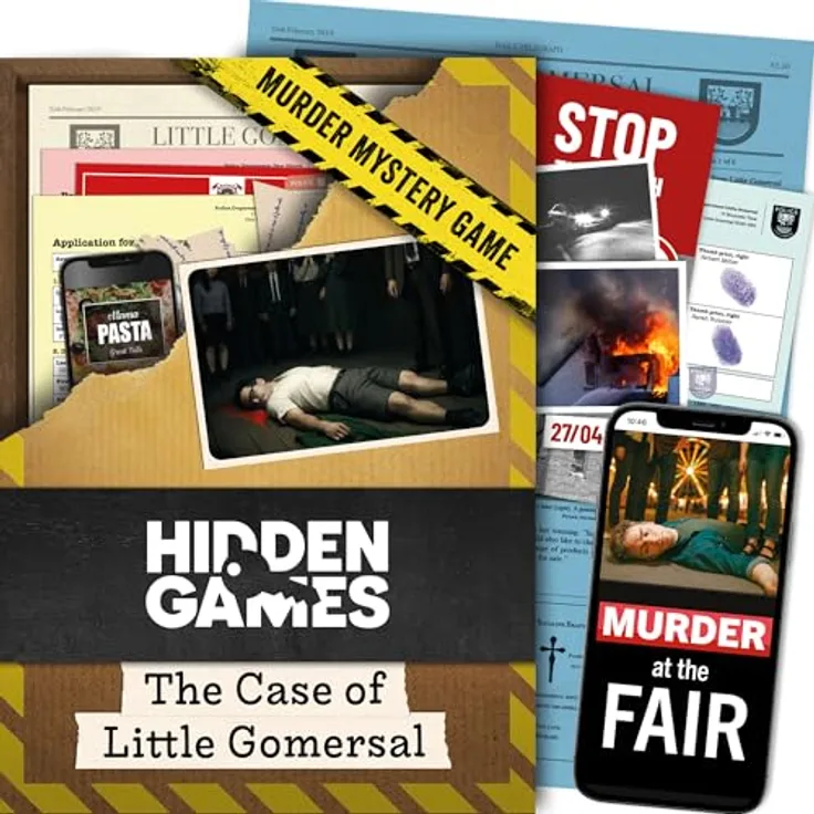 Hidden Games Crime Scene - The Case of Little Gomersal - Realistisches Kriminalspiel für 16 Spieler, ab 14 Jahren, 1,5 - 2,5 Stunden Spielzeit, plastikfreie Verpackung