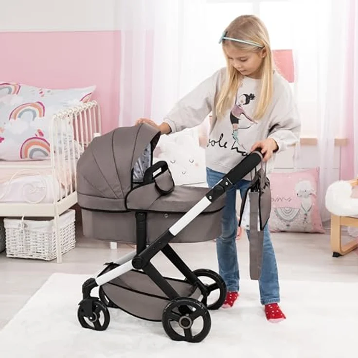 Bayer Design 17086AB Puppenwagen Xeo mit Tasche, höhenverstellbarer Griff, Schwenkschieber, wandelbar als Puppenjogger, bewegliche Vorderräder, integrierter Korb, rosa – Bild 4