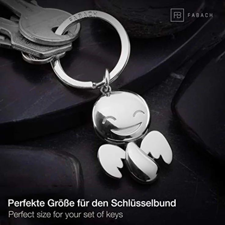 FABACH Schutzengel Schlüsselanhänger Happy - Niedlicher Engel Anhänger,Unisex, aus Metall in glänzendem Silber - Geschenk Glücksbringer Auto Führerschein - Fahr vorsichtig – Bild 4