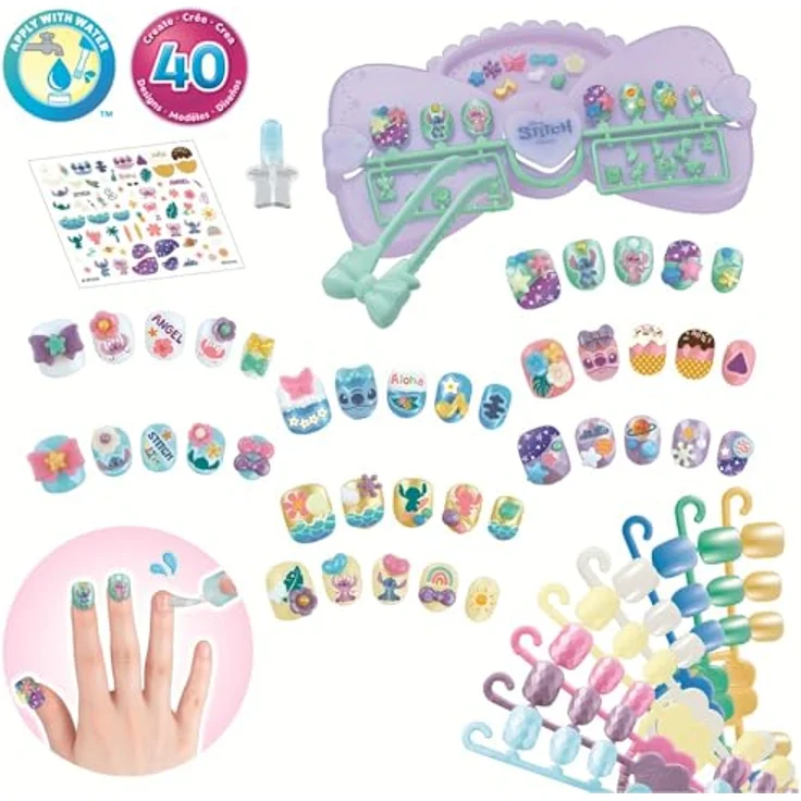 Aquabeads Kreativset Stitch, Nagelstudio mit 40 Fingernägeln in 8 Farben und Wasserapplikator – Bild 2