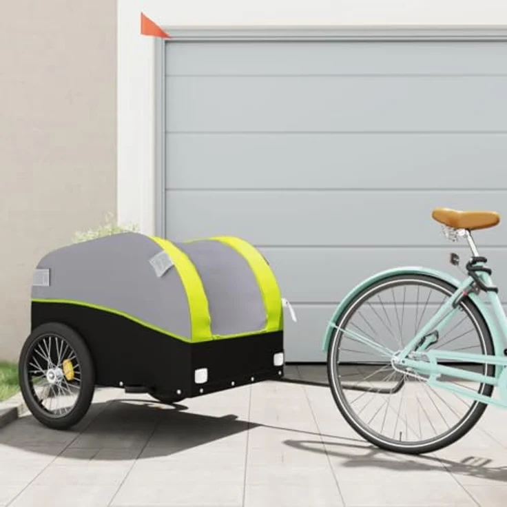vidaXL Fahrradlastenanhänger Fahrradanhänger Schwarz und Grün 45 kg Eisen, Robustes Material und Cleveres Design – Bild 2
