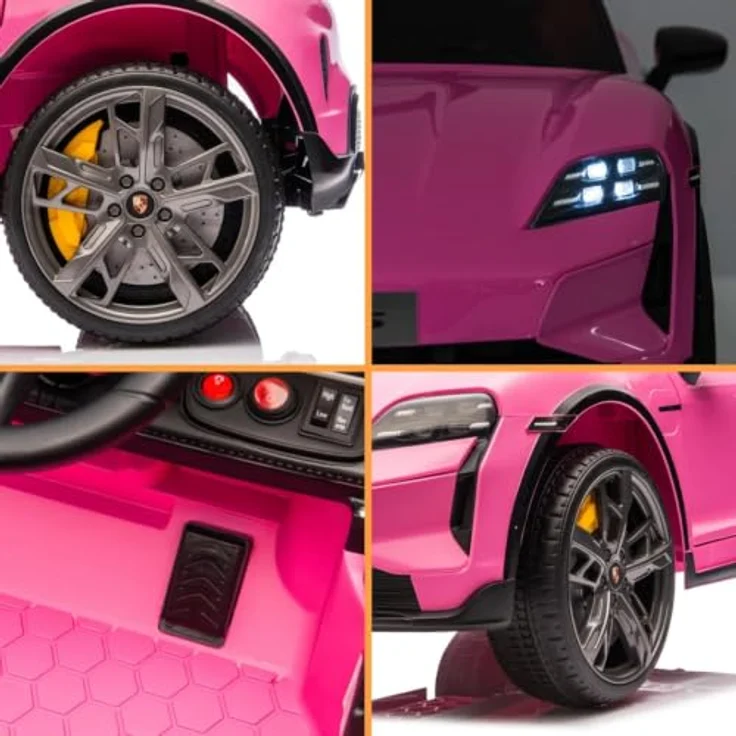 Vrooomy Porsche Taycan Turbo S Kinder Elektroauto, 12V mit Fernbedienung, für 1-5 Jahre, Rosa, MP3-Player, LED-Scheinwerfer, sanfter Start, 2 Motoren – Bild 9