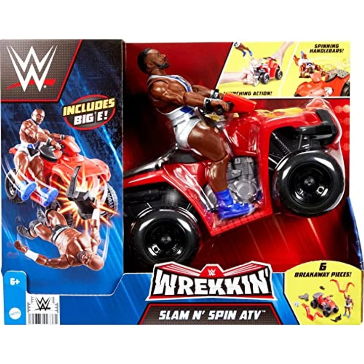 WWE HDM06 - Wrekkin Slam 'N Spin ATV mit drehenden Lenkstangen u, inkl. 15cm Big E Basic Action Figur, Spielzeug Geschenk für Kinder ab 6 Jahren – Bild 3