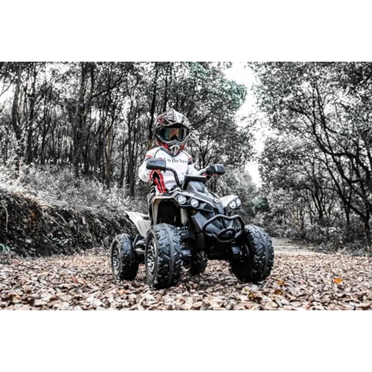 RIRICAR Kinder Elektro Quad 12V Can-am Renegade, Khaki, Einsitzer, LED-Leuchten, 12-V-Batterie, 2 x 35-W-Motoren, weiche Eva-Räder, MP3-Player mit USB/AUX-Eingang, lizenziert. – Bild 2