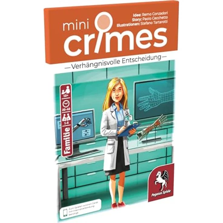 Pegasus Spiele MiniCrimes - Verhängnisvolle Entscheidung, Brettspiel mit robuster Konstruktion, Rot und Mehrfarbig – Bild 1