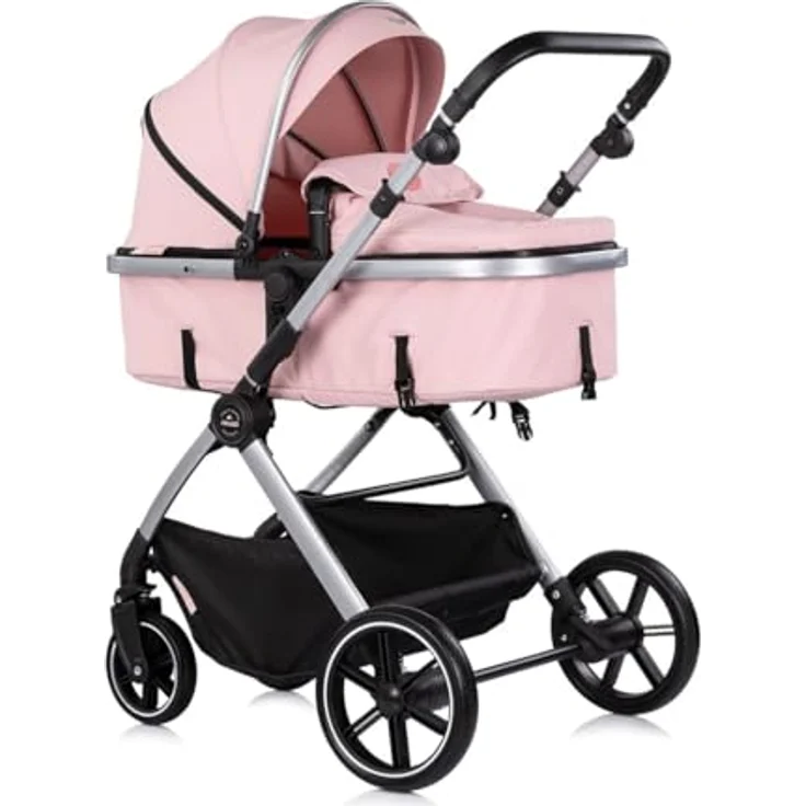 Chipolino Kombikinderwagen Pearl 2 in 1, umbaubar mit Rucksack, Fußsack und Federung, rosa – Bild 2