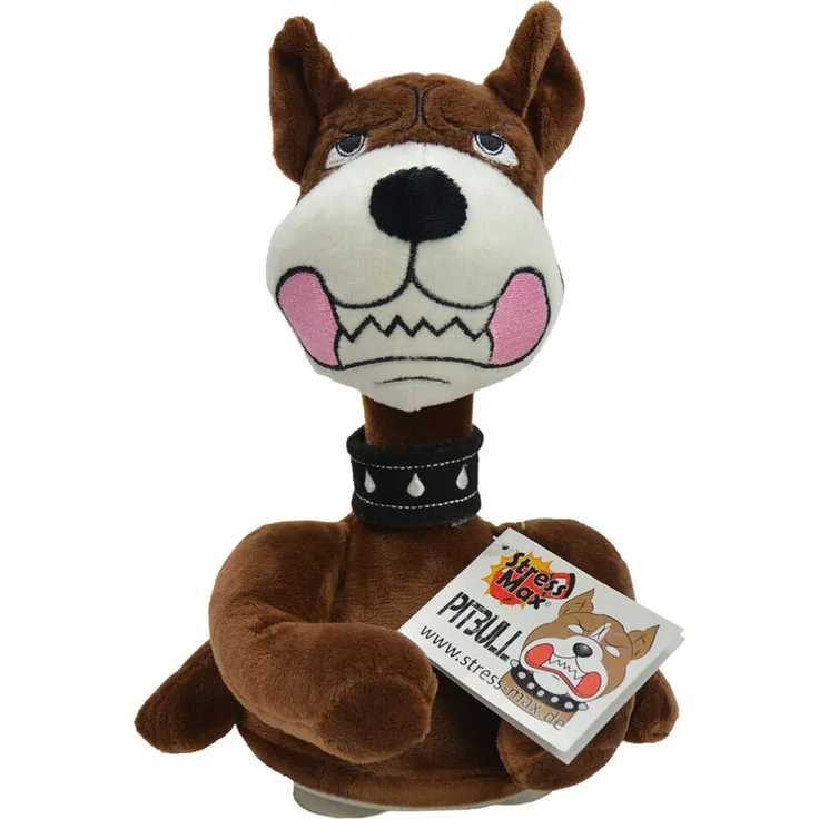 Winfried Kögler GmbH Kögler Stress Max Pitbull, Antistress Plüsch Hund mit Saugnäpfen, 25 cm, inkl. Batterien