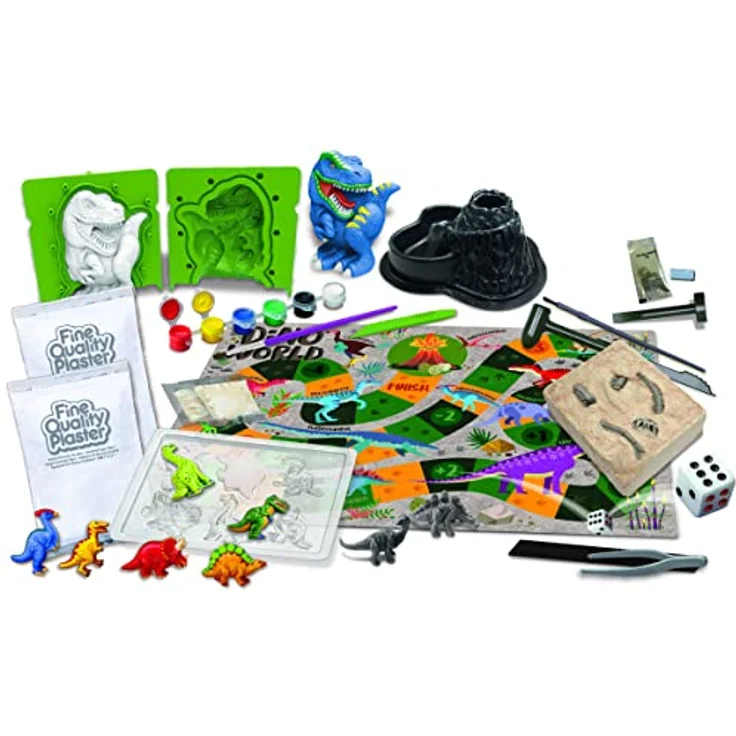 4M Dinosaur World Experimentierkasten - Dinosaurier-Fossil graben, 3D T Rex bauen, Dino-Magnete leuchten, Dino-Brettspiel spielen – Bild 5