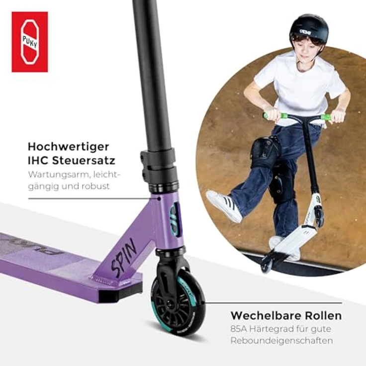 Puky Stuntscooter Spin, Aluminiumrahmen, ABEC-7 Kugellager, Farbe: Chilled Purple – Bild 5