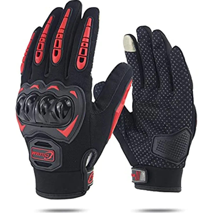 On and Off Motorrad Handschuhe, Touchscreen Sport Handschuhe mit Vollfinger, Hartknöchelschutz, Mountainbike, Motorcross, Klettern, Wandern und andere Outdoor Sportarten