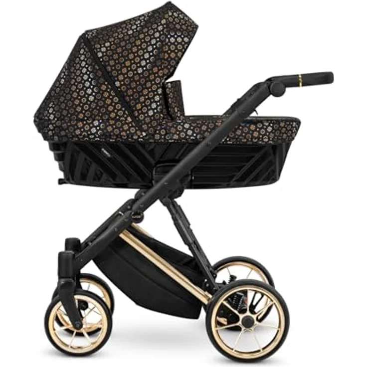 Kunert Ivento Premium 3in1 Kombikinderwagen, goldener Aluminiumrahmen, Farbe: Black Style, geländetaugliche Räder, inklusive umfangreichem Zubehör – Bild 3