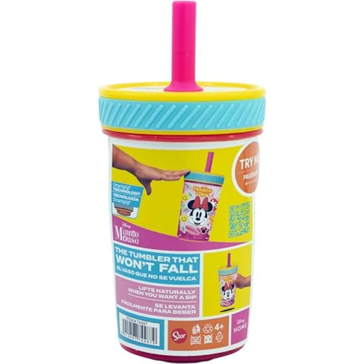 Stor PP-Becher Minnie Maus, kippsicher, mit Silikon-Trinkhalm, 370 ml, Blume, Power, BPA-frei – Bild 5