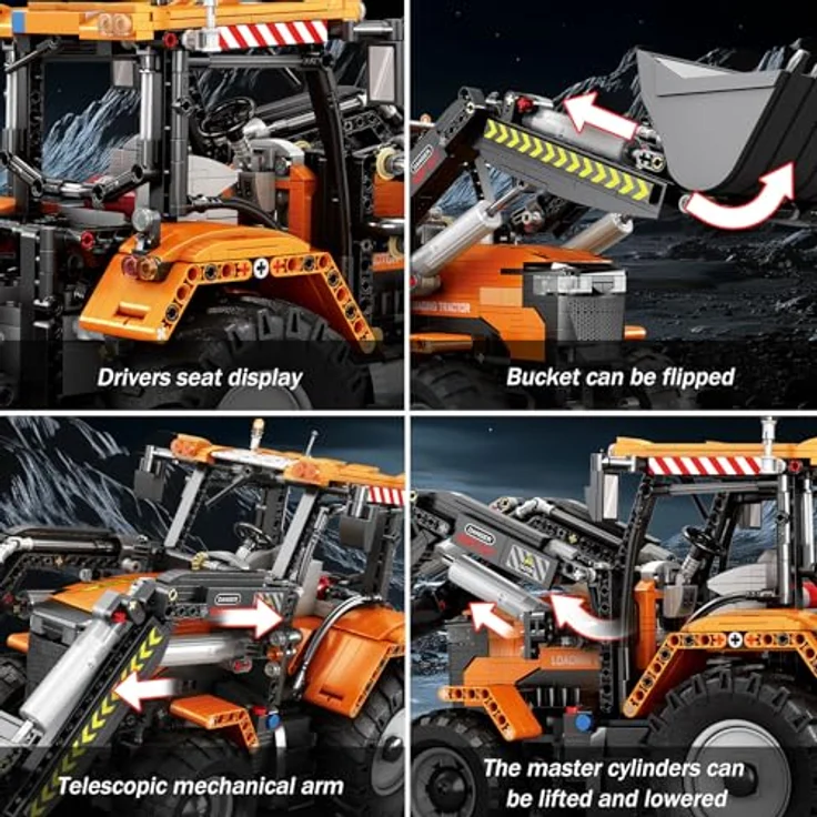 Reobrix Technik Traktor 22024, Ladetraktor Bausteine mit Fernbedienung, rotierender Kippschaufel und Roboterarm, STEM Bauspielzeug für Jugendliche ab 14 Jahren – Bild 4
