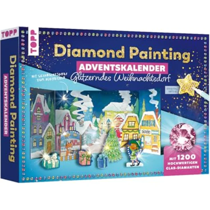 Frech Diamond Painting Adventskalender, winterliche Weihnachtszene mit hochwertigen Glasdiamonds, für ab 7 Jahre