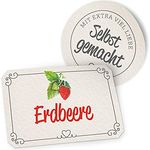 itenga Marmeladen Etikett Erdbeere, selbstklebende Aufkleber in Landhausstil aus hochwertigem Papier, 10 runde (Ø 4 cm) und 10 rechteckige (4,5 x 3 cm) Sticker