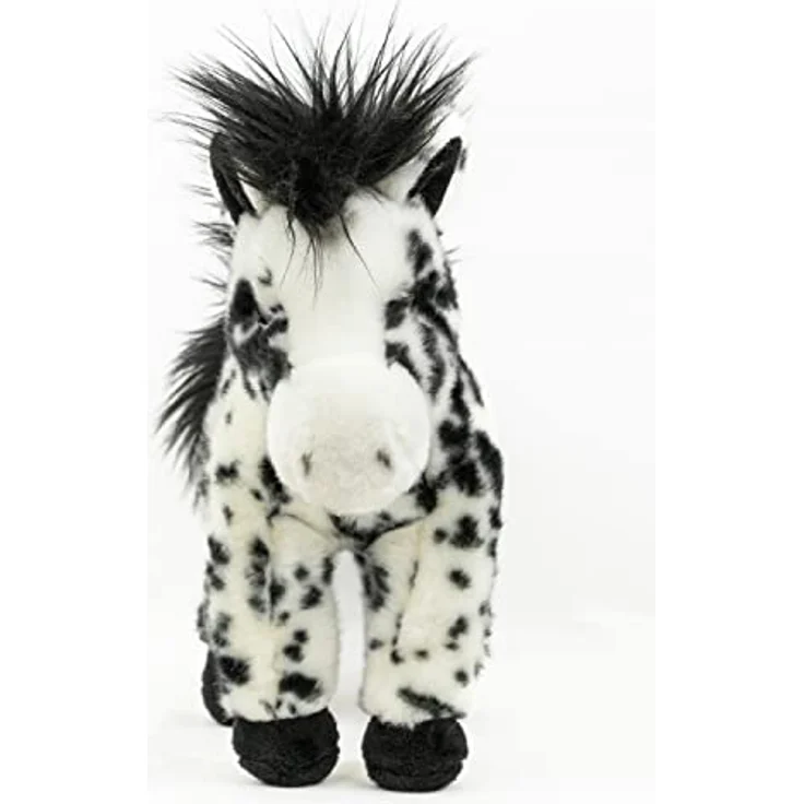 Teddys Rothenburg Pferd weiß gescheckt 30 cm stehend Kuscheltier Uni-Toys, schwarz/weiß Fell, schwarz Mähne und Schweif – Bild 3
