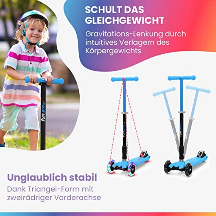 fun pro Two Roller, Tretroller mit LED-Rädern, höhenverstellbar und klappbar, bis 80 kg, für Kinder ab 5 Jahren, sicher und robust, aus Hamburg – Bild 5
