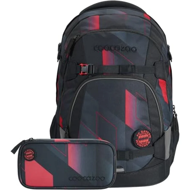 Coocazoo Schulrucksack-Set Mate „FC Bayern”, schwarz-rot, ergonomischer Tornister mit Brust- & Hüftgurt, ab 3. Klasse – Bild 1