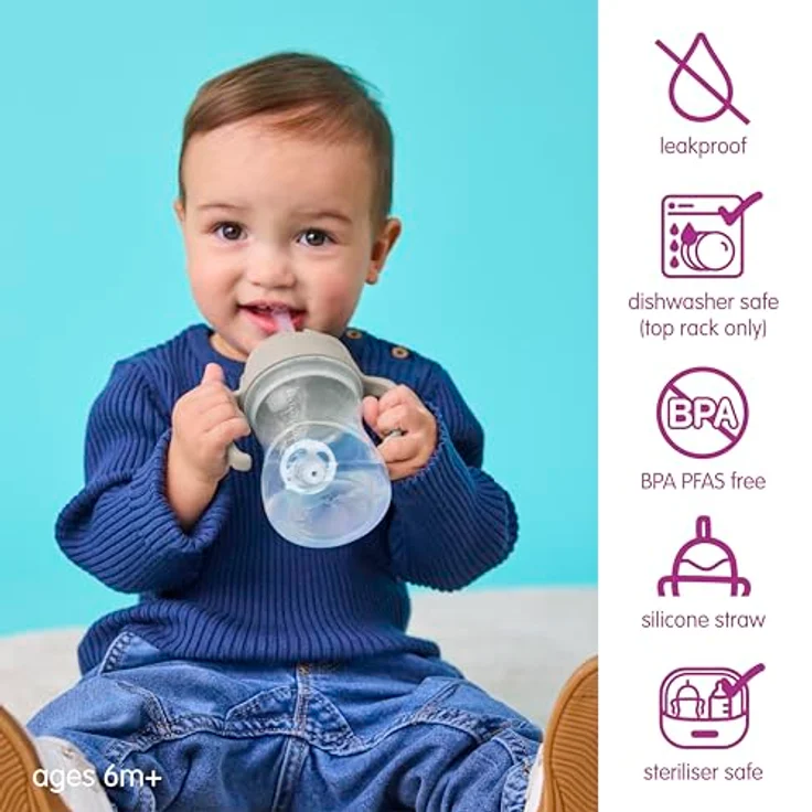 B.Box Gelato Cup Tasse mit Strohhalm, 240 ml, praktische Kindertasse in Latte für 6 Monate+ – Bild 3
