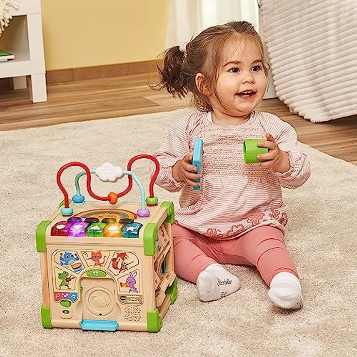 VTech Interaktiver Holz-Spielwürfel – Interaktiver Spielwürfel mit FSC®-zertifiziertem Holz – Mit verschiedenen Elementen, Liedern und Musik – Für Kinder von 12-36 Monaten – Bild 5