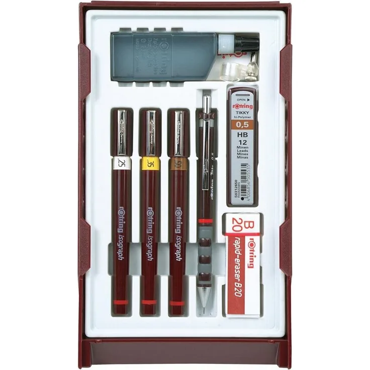 ROTRING Isograph College Set, Tuschefüller im 0,25/0,35/0,5 mm Set, burgund