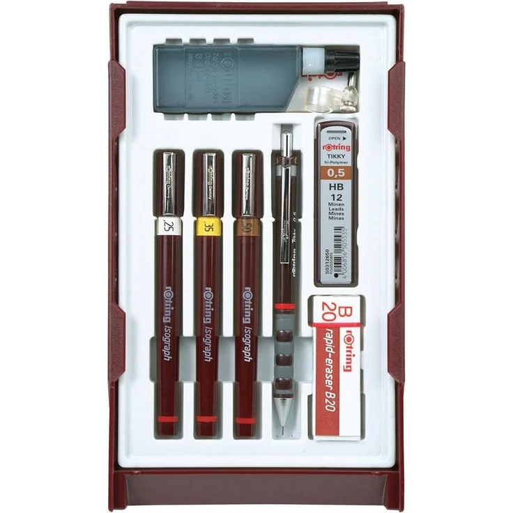 ROTRING Isograph College Set, Tuschefüller im 0,25/0,35/0,5 mm Set, burgund – Bild 1